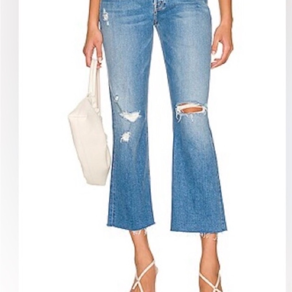 MOTHER Light Blue Distressed Flare Jeans